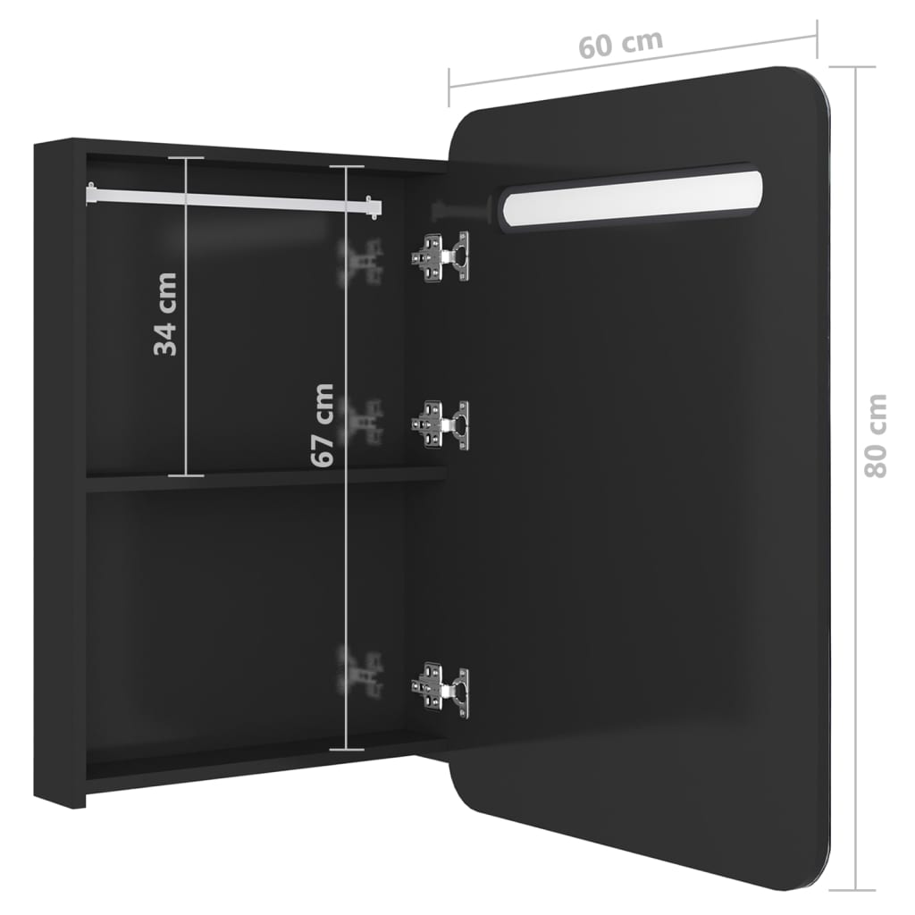 vidaXL LED kúpeľňová zrkadlová skrinka žiarivá čierna 60x11x80 cm
