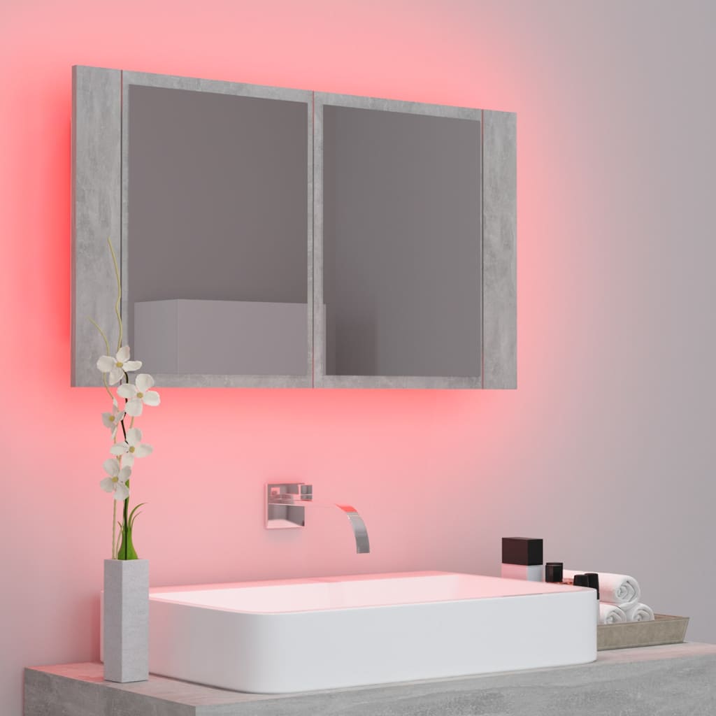 vidaXL LED kúpeľňová zrkadlová skrinka betónovosivá 80x12x45 cm