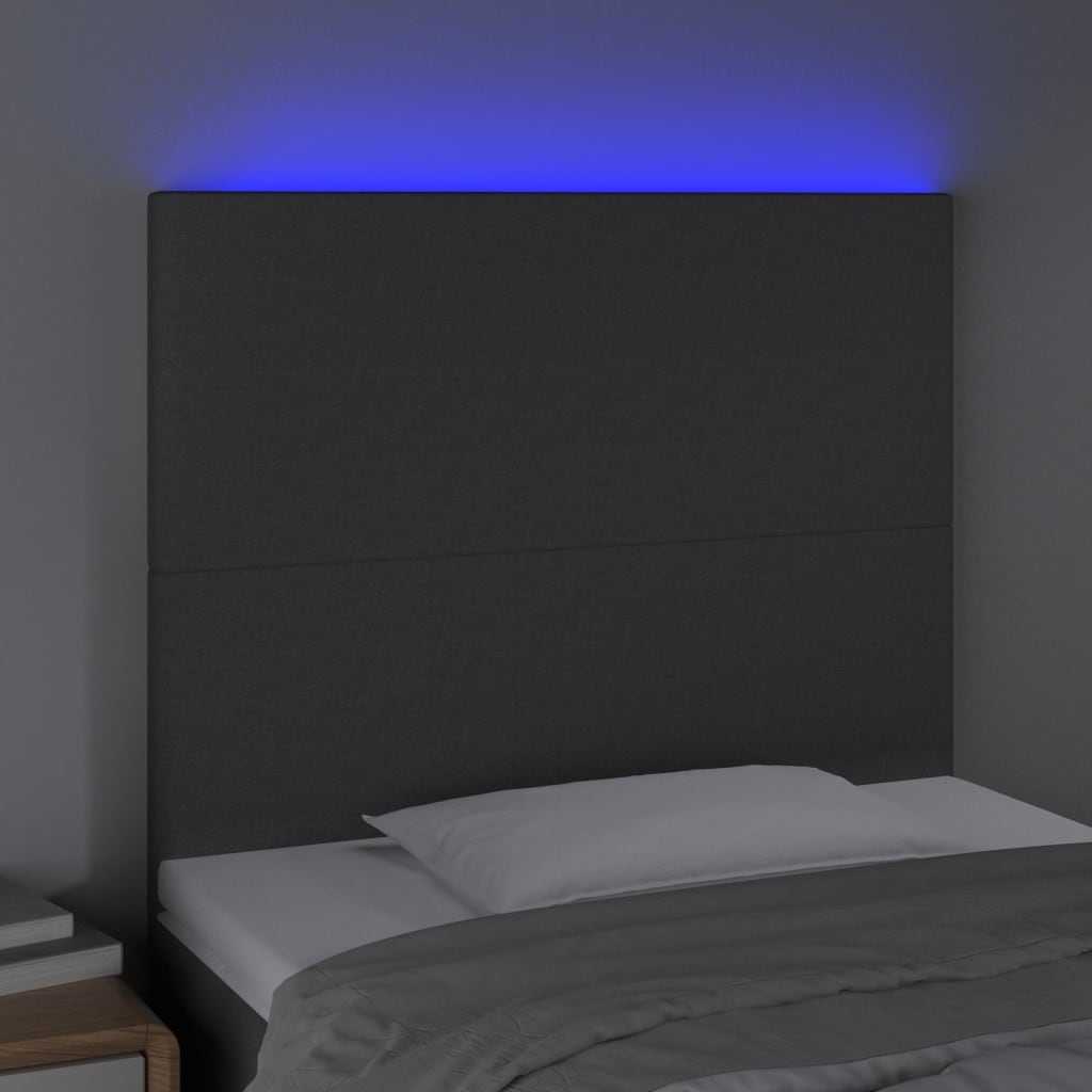 vidaXL Čelo postele s LED tmavosivé 80x5x118/128 cm látka