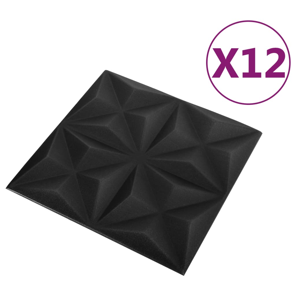 vidaXL 3D nástenné panely 12 ks 50x50 cm, origami, čierne 3 m²