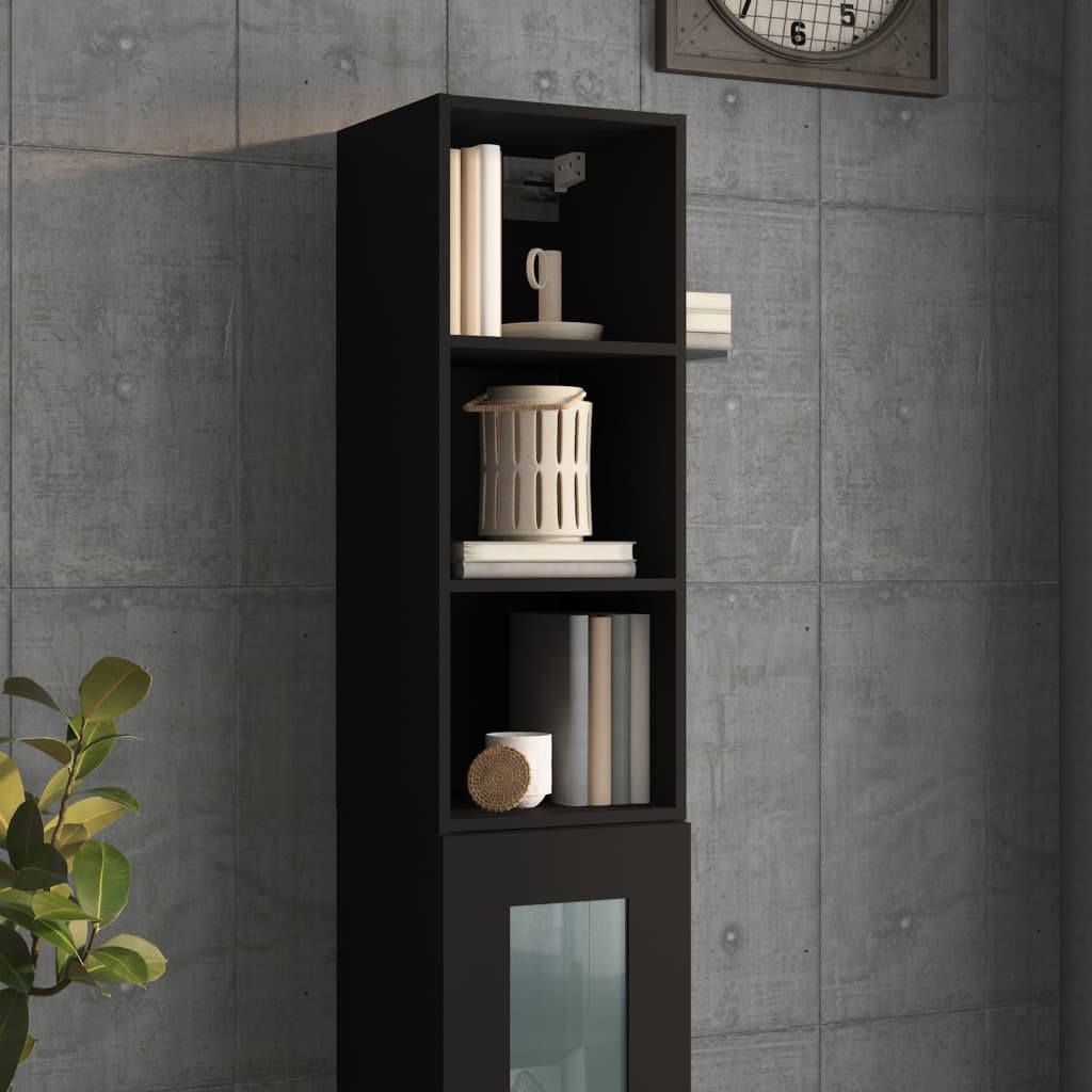 vidaXL Nástenná skrinka, čierna 34,5x32,5x90 cm, kompozitné drevo