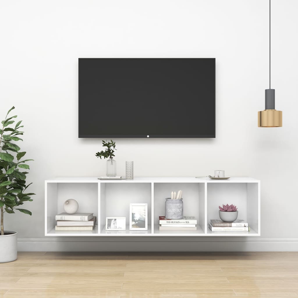 vidaXL Nástenná TV skrinka, biela 37x37x142,5 cm, kompozitné drevo