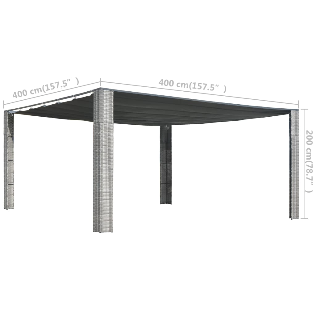 vidaXL Polyratanový altánok so strechou 400x400x200 cm sivo-antracitový