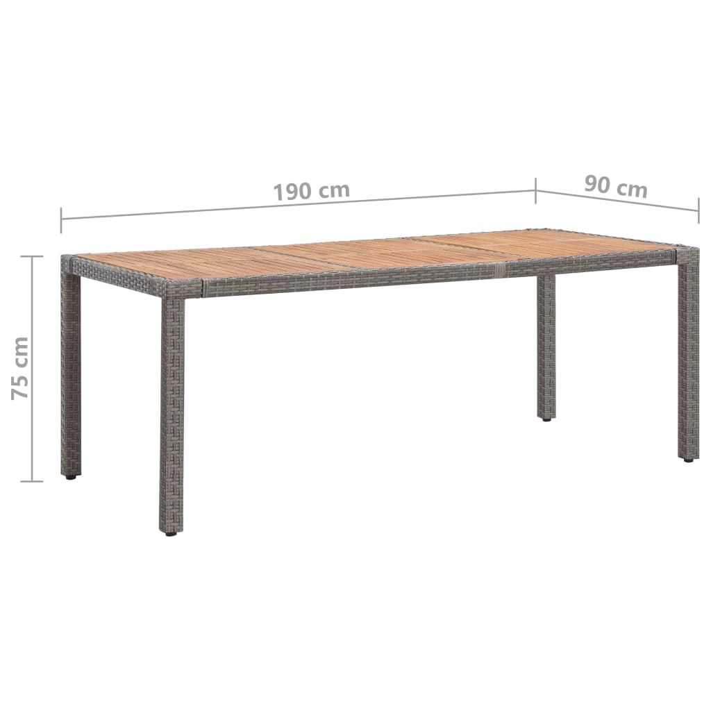 vidaXL Záhradný stôl, sivý 190x90x75 cm, polyratan a akáciový masív
