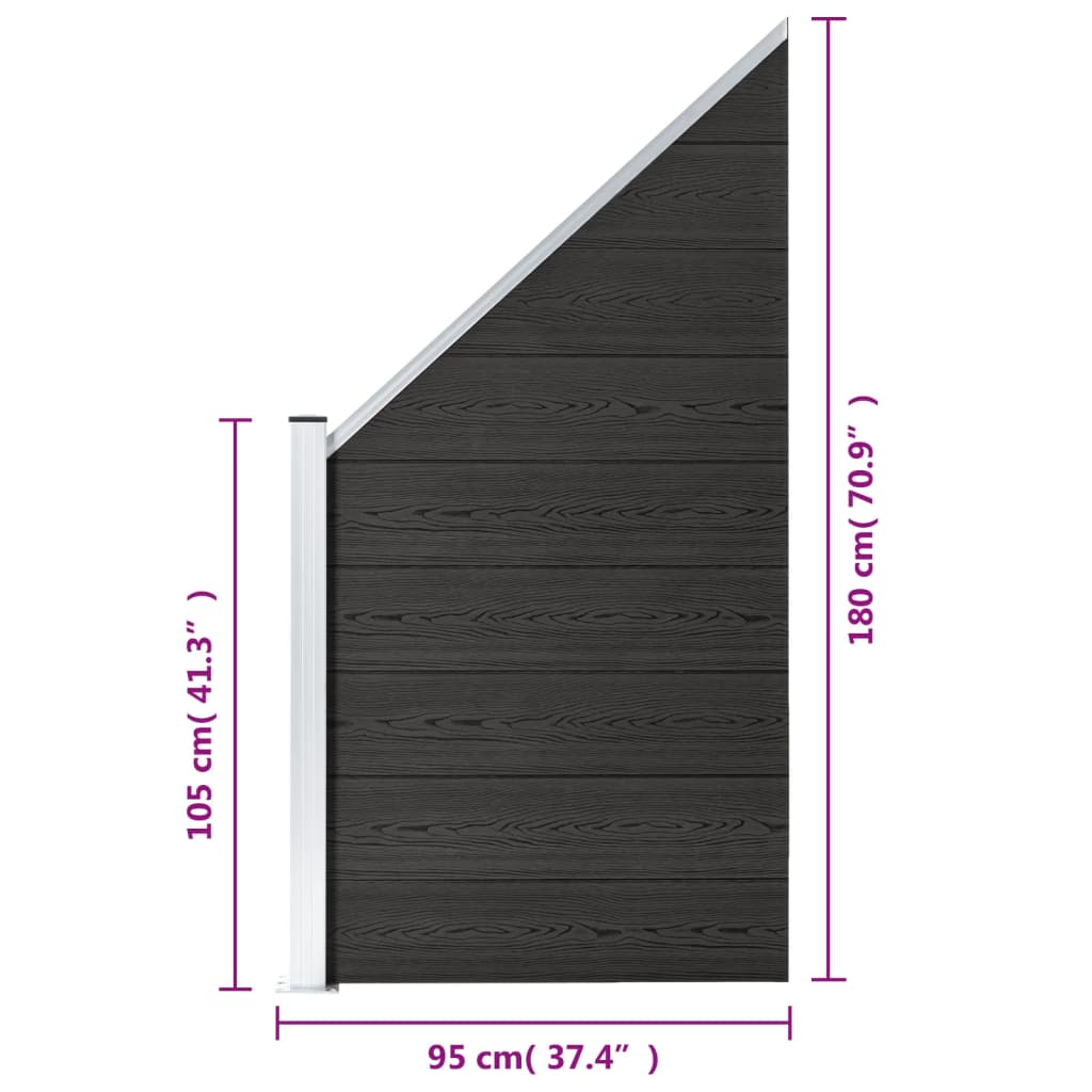 vidaXL Plotový panel, WPC 95x(105-180) cm, sivý