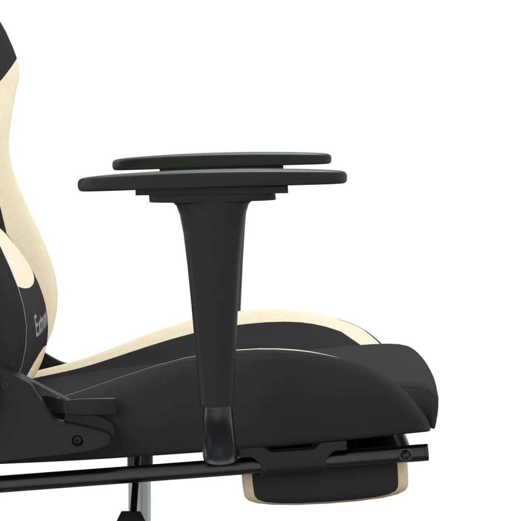vidaXL Herná stolička s podnožkou čierna a krémová látková