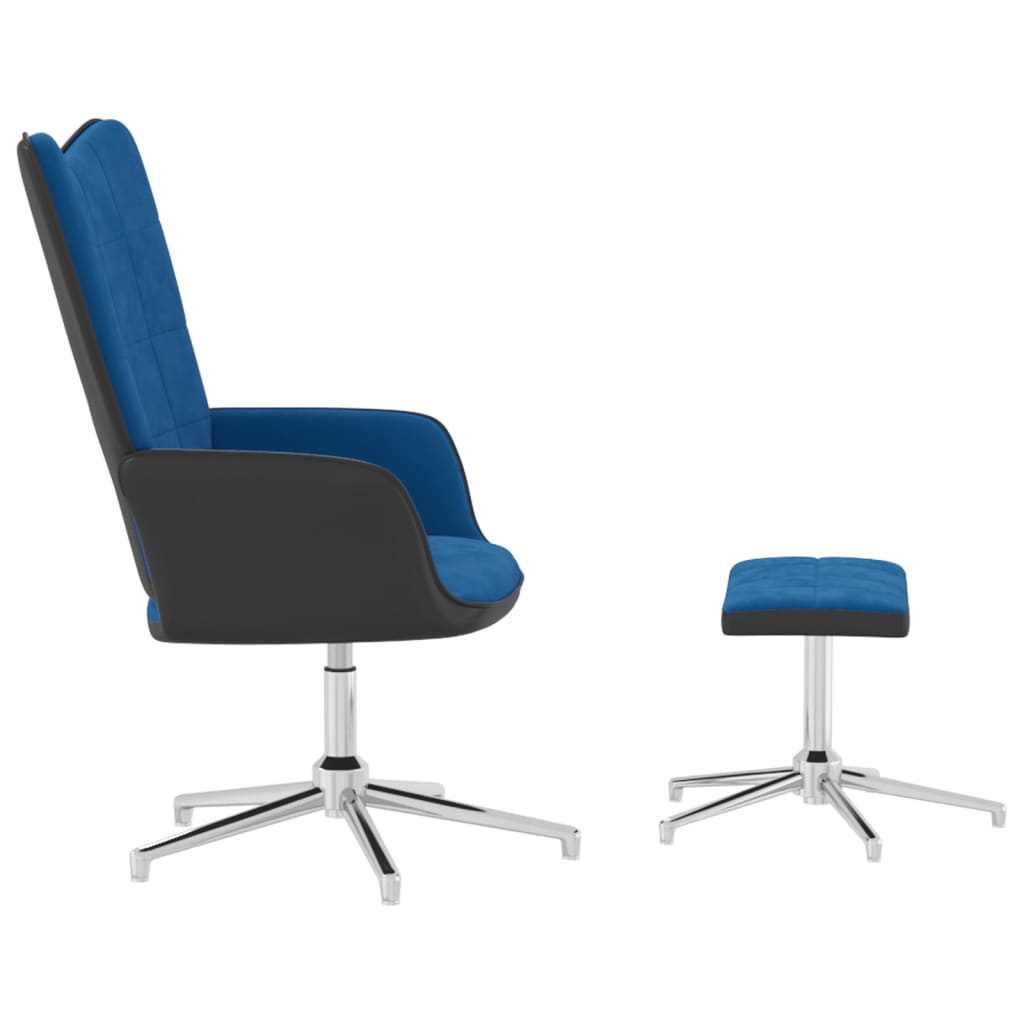 vidaXL Relaxačné kreslo s podnožkou modré zamat a PVC