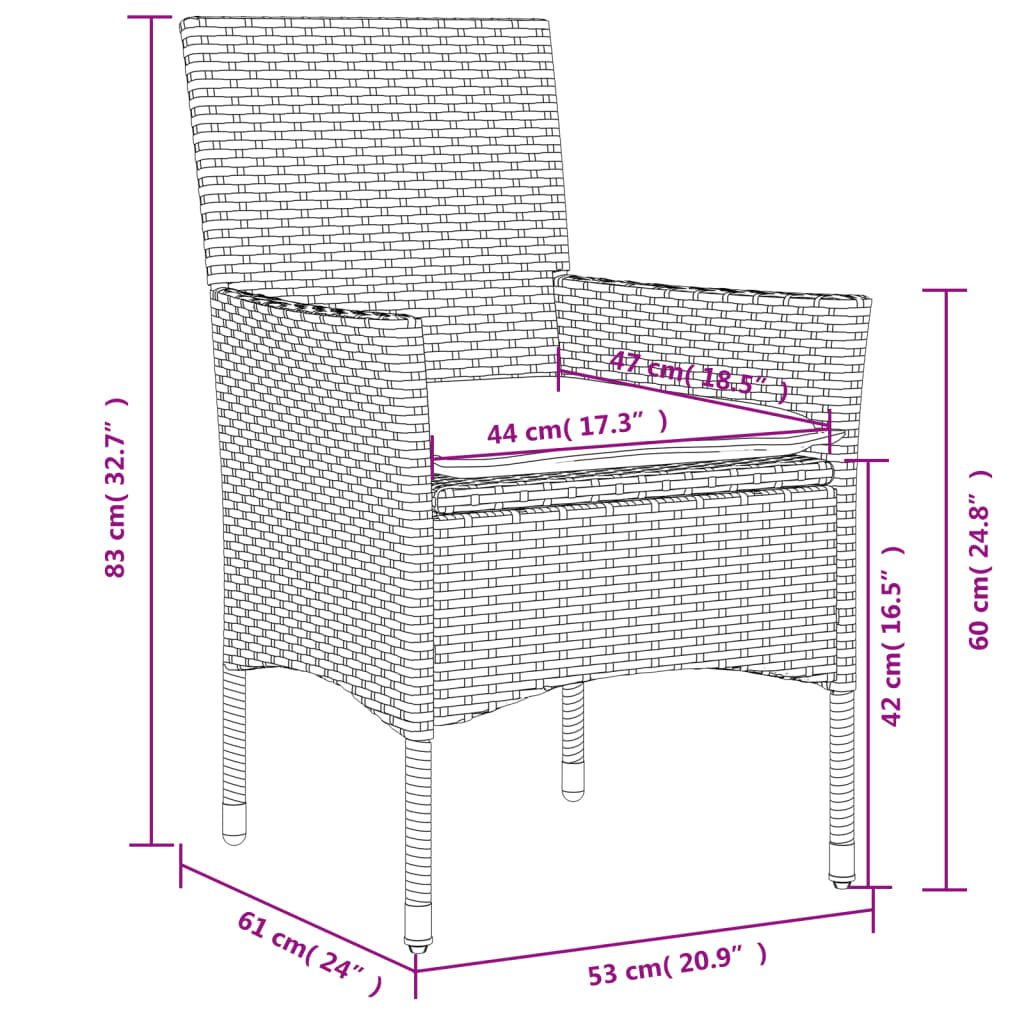 vidaXL Záhradné stoličky so sedákmi 2 ks svjetlosivé polyratanové