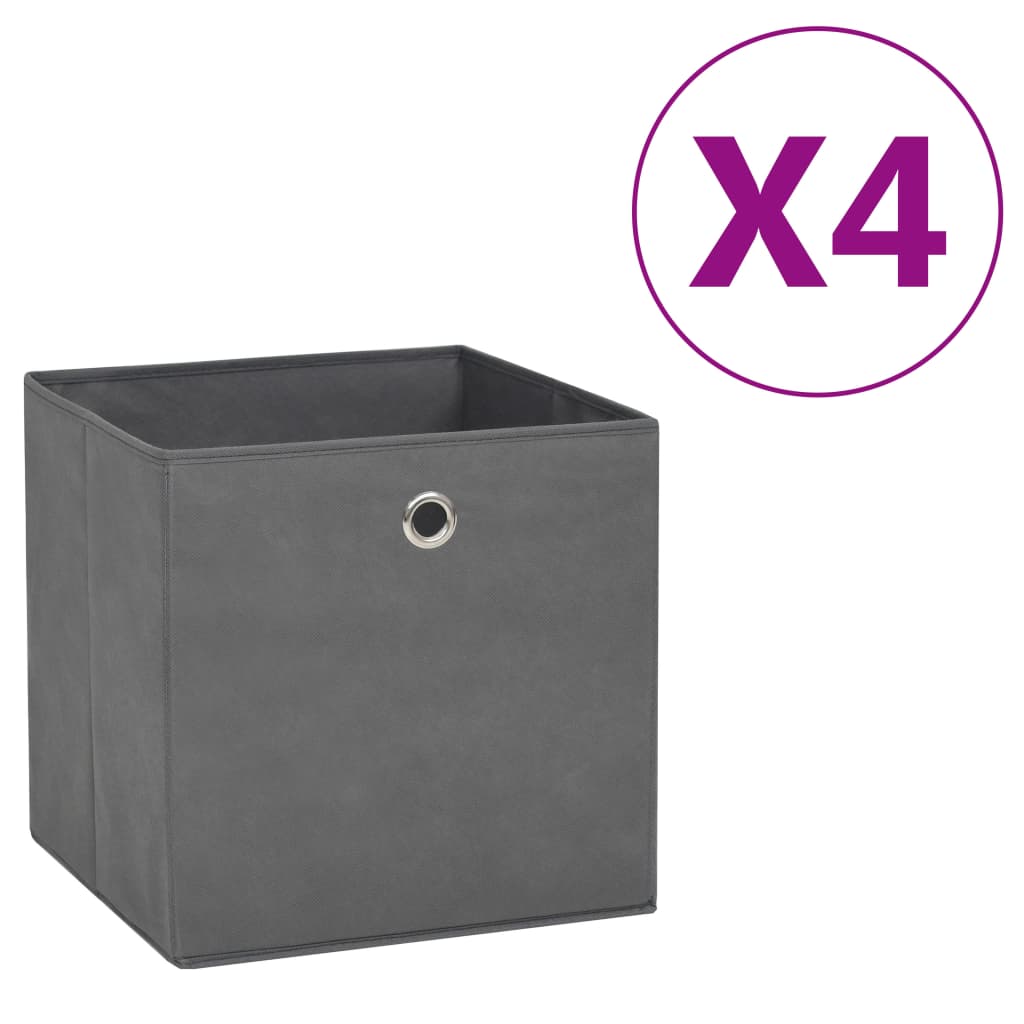 vidaXL Úložné boxy 4 ks, netkaná textília 28x28x28 cm, sivé
