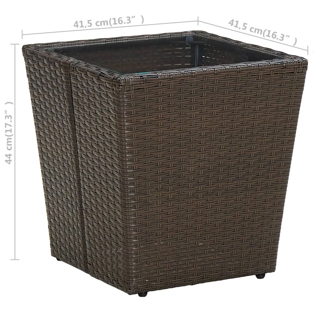 vidaXL Čajový stolík hnedý 41,5x41,5x44 cm polyratan a tvrdené sklo