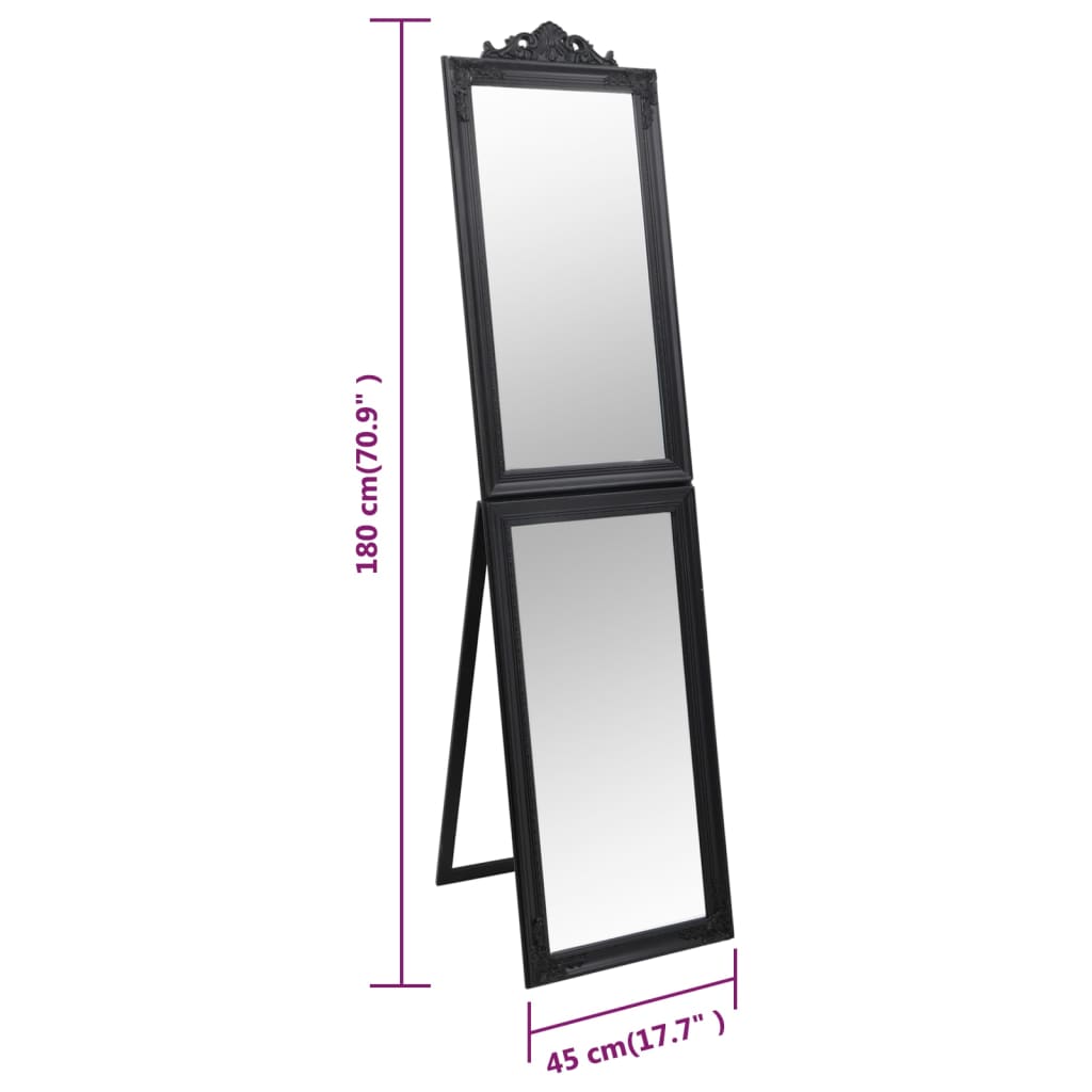 vidaXL Voľne stojace zrkadlo čierne 45x180 cm