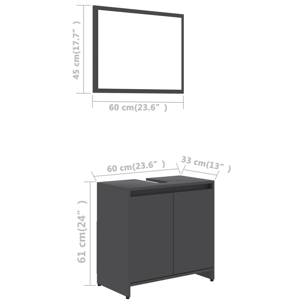vidaXL 3-dielna súprava kúpeľňového nábytku, sivá, drevotrieska