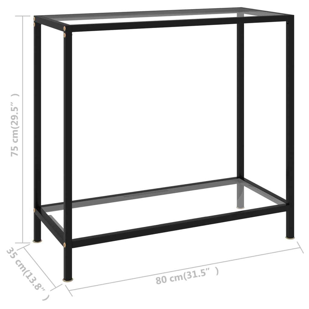 vidaXL Konzolový stolík, priehľadný 80x35x75 cm, tvrdené sklo
