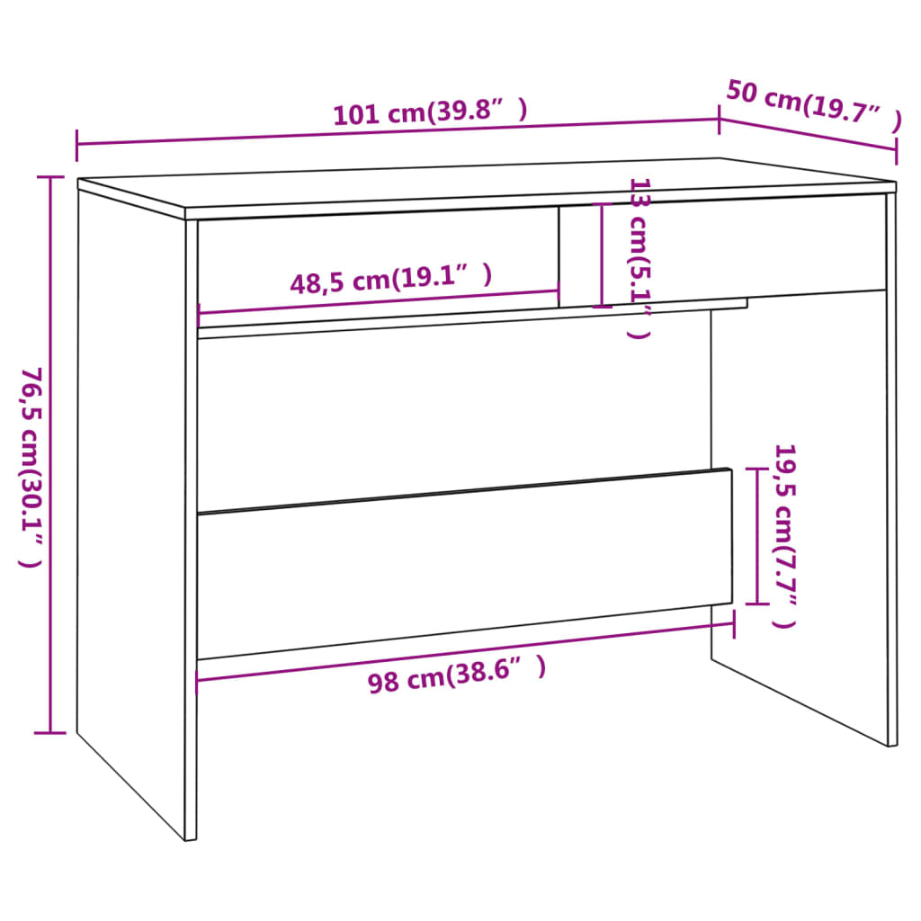 vidaXL Stôl betónovo-sivý 101x50x76,5 cm drevotrieska