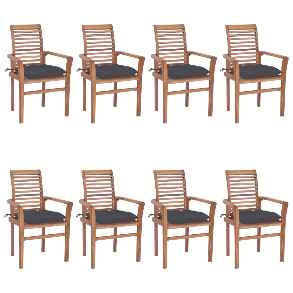 vidaXL Jedálenské stoličky 8 ks antracitové sedáky tíkový masív