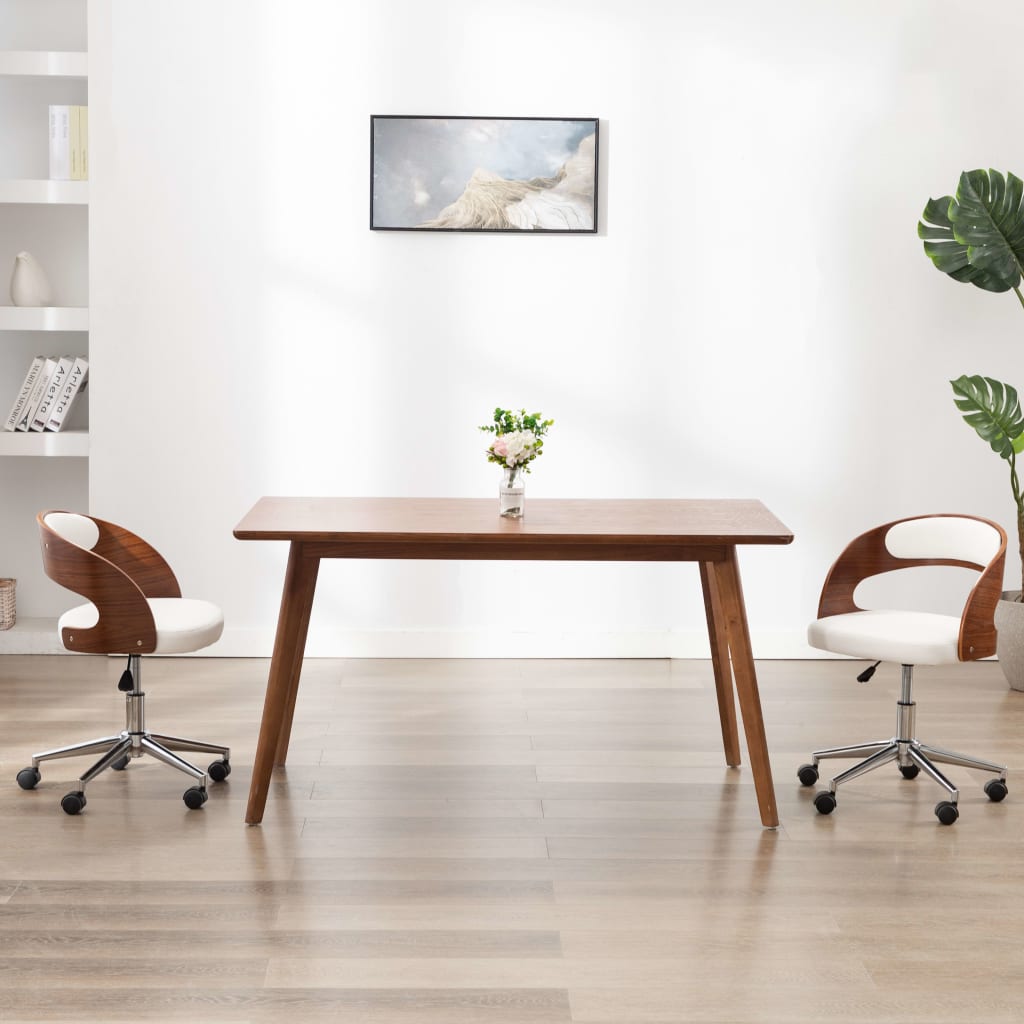 vidaXL Otočná kancelárska stolička biela ohýbané drevo a umelá koža