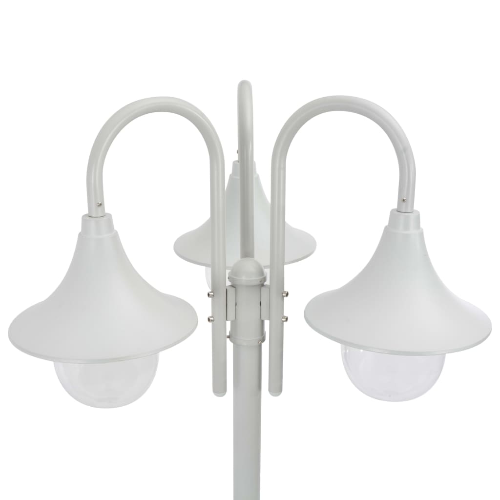 vidaXL Záhradná stĺpová lampa E27 220 cm hliníková 3 lampáše biela
