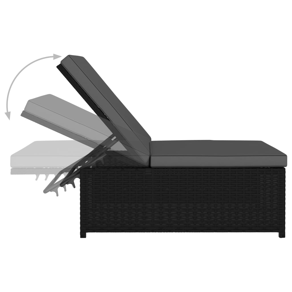 vidaXL Záhradné ležadlá so stolíkom 2 ks čierne polyratanové