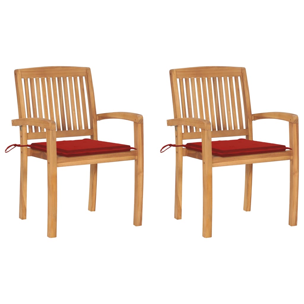 vidaXL Záhradné stoličky 2 ks s červenými podložkami tíkový masív