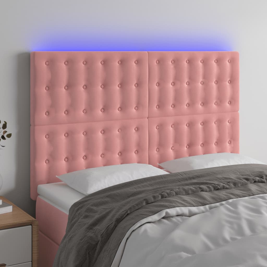 vidaXL Čelo postele s LED ružové 144x5x118/128 cm zamat