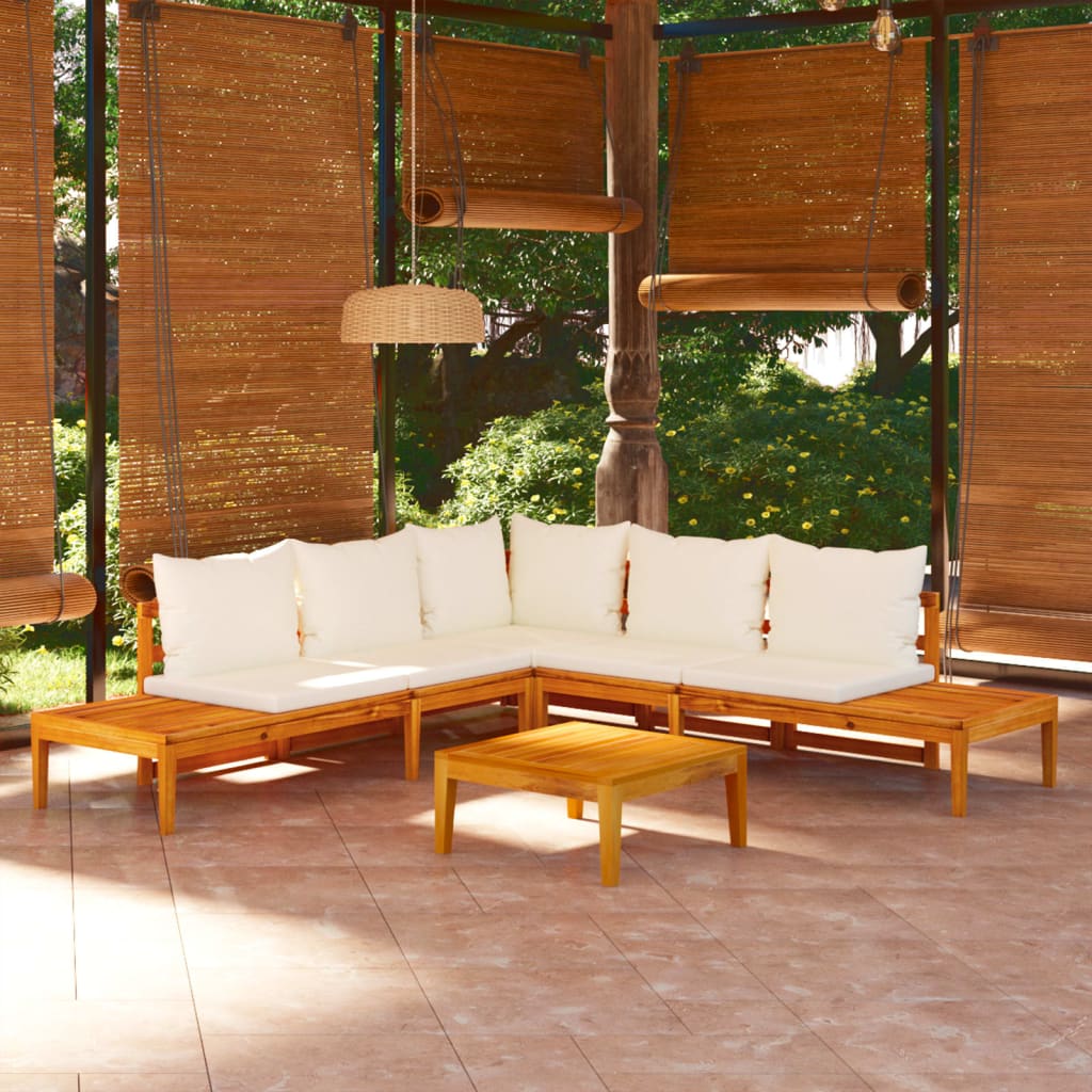 vidaXL 4-dielny záhradný sedací set krémovo-biele sedáky akáciové drevo