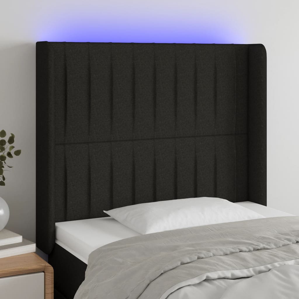 vidaXL Čelo postele s LED čierne 103x16x118/128 cm látka