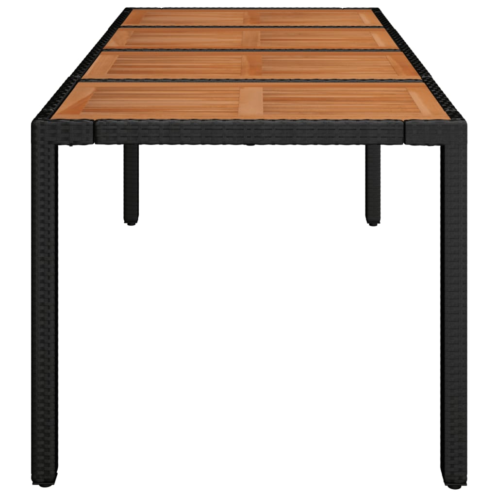 vidaXL záhradný stôl s drevenou doskou čierny 190x90x75 cm polyratan