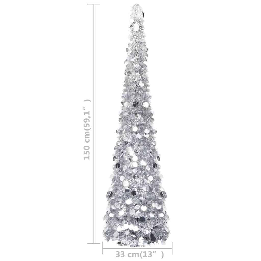 vidaXL Rozkladací umelý vianočný stromček, strieborný 150 cm, PET
