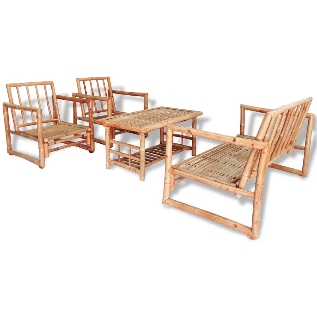 vidaXL 4-dielna záhradná sedacia súprava s vankúšmi bambus