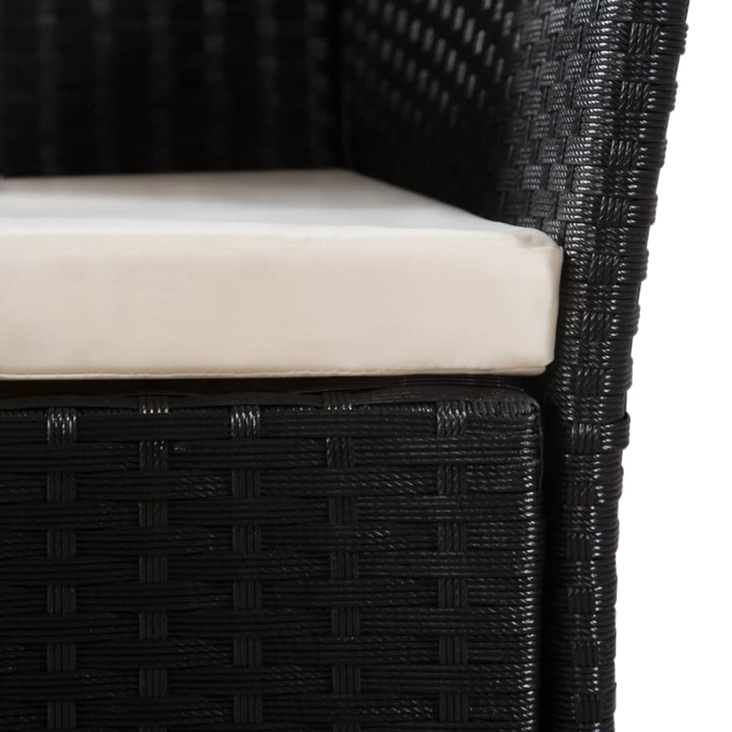 vidaXL Vonkajšie stoličky s podložkami 2 ks, polyratan, čierne