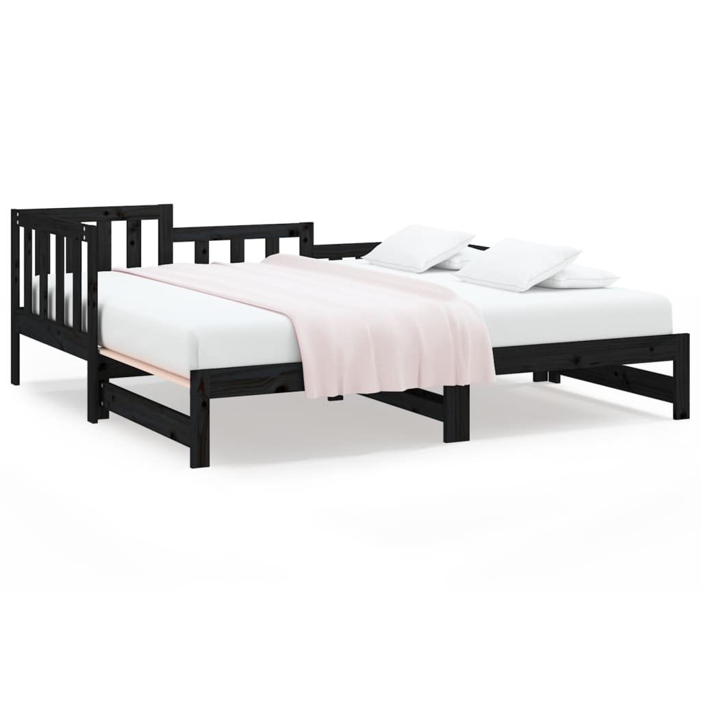 vidaXL Rozkladacia denná posteľ čierna 2x(80x200) cm borovicový masív
