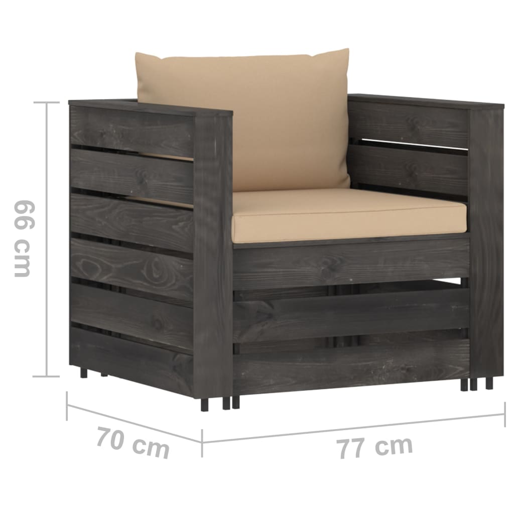 vidaXL 6-dielna sedacia súprava s podložkami, sivá, impregnované drevo