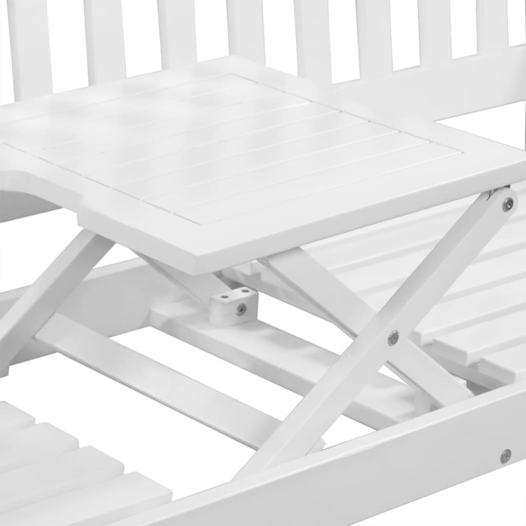 vidaXL Záhradná lavička, vyklápací stolík 158cm, akáciový masív, biela