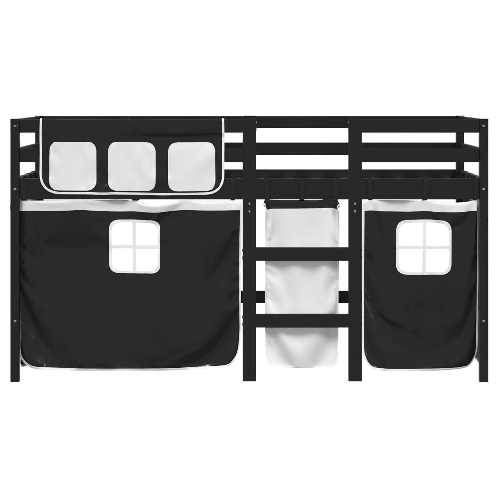 vidaXL Detská vyvýšená posteľ závesy bielo-čierna 90x200 cm borovica