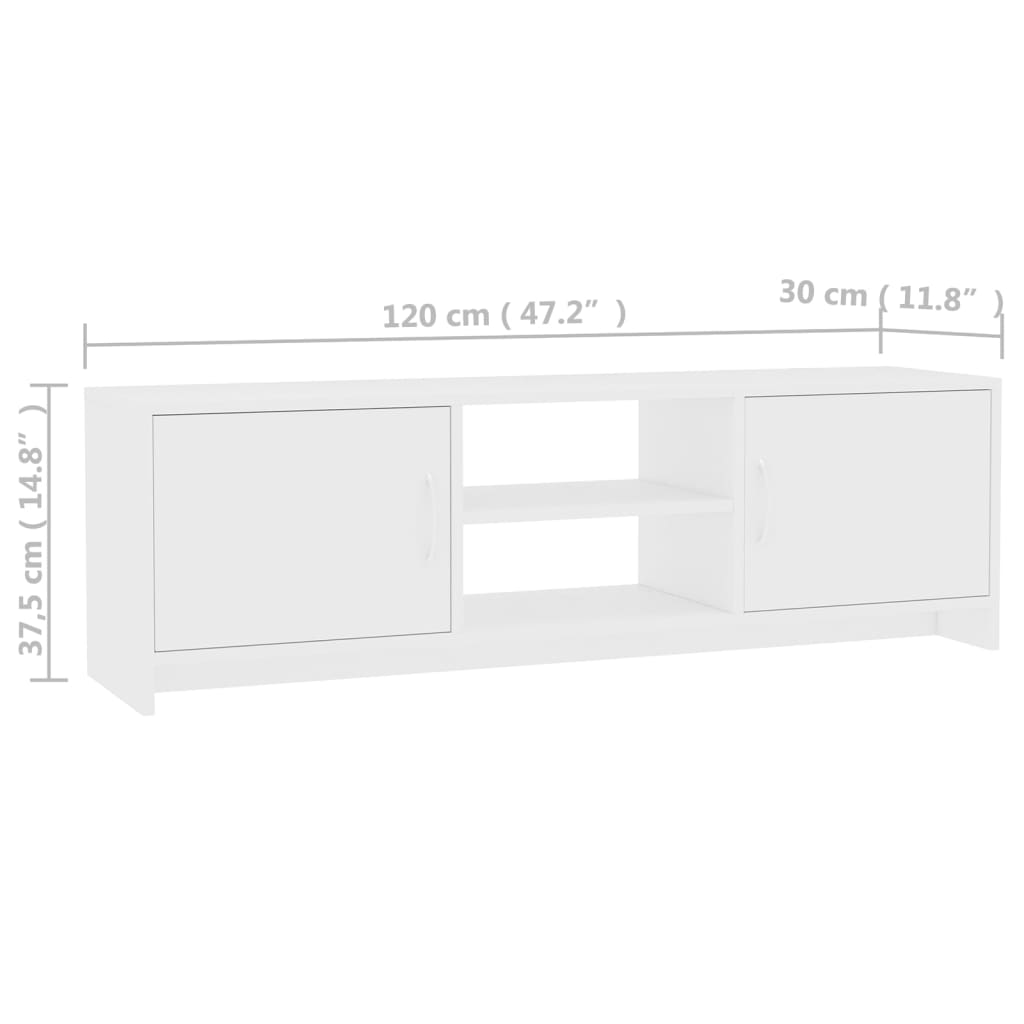 vidaXL TV skrinka biela 120x30x37,5 cm drevotrieska