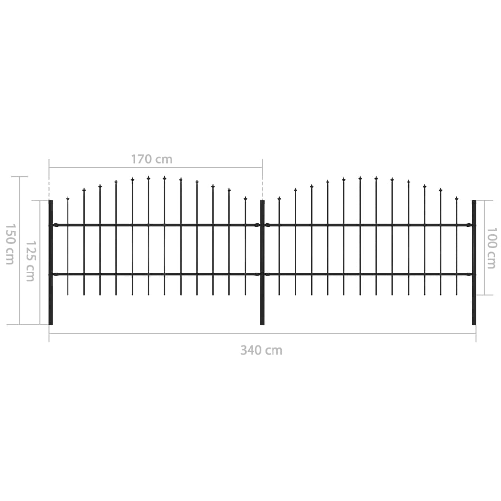 vidaXL Záhradný plot s hrotmi, oceľ (0,75-1)x3,4 m, čierny