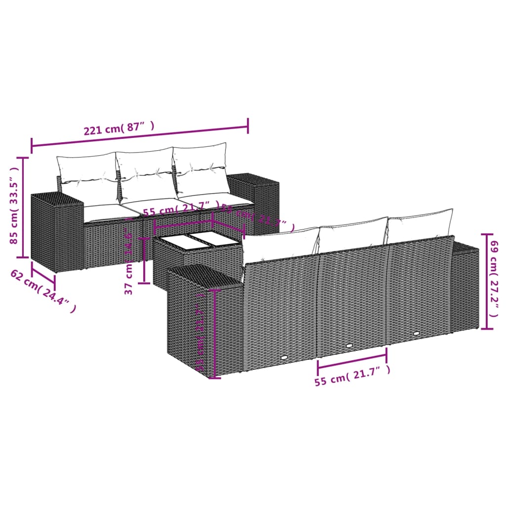 vidaXL 7-dielna záhradná sedacia súprava a vankúše béžová polyratan