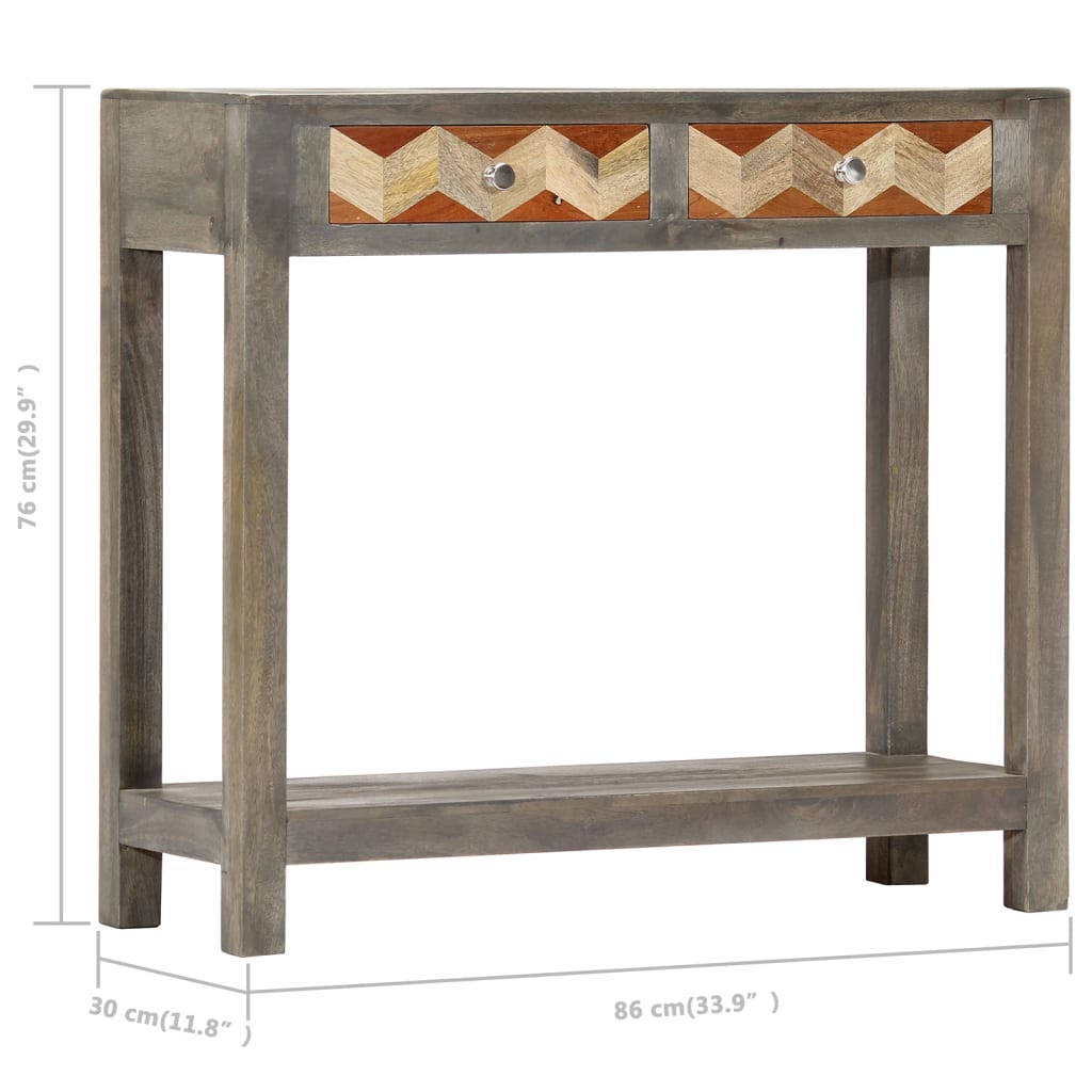 vidaXL Konzolový stolík sivý 86x30x76 cm masívne mangovníkové drevo