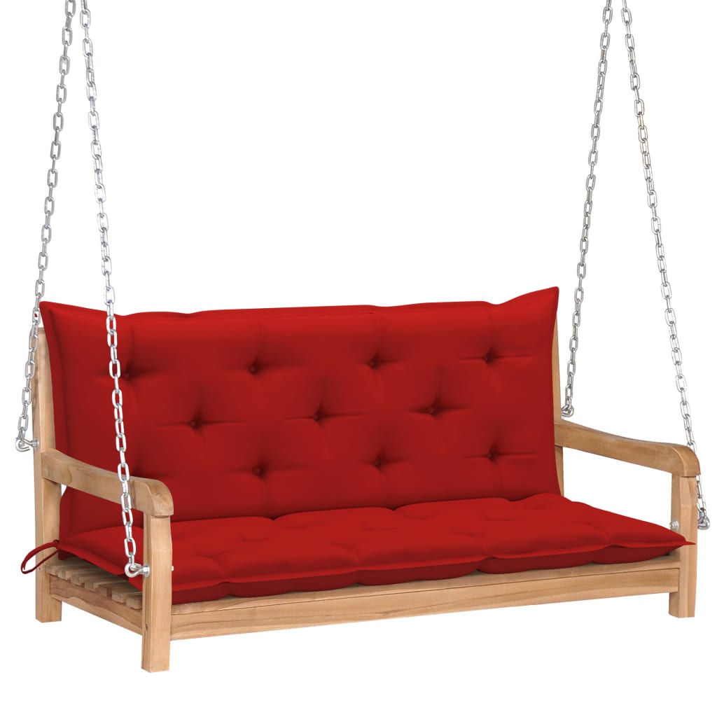 vidaXL Hojdacia lavička s červenou podložkou 120 cm tíkový masív