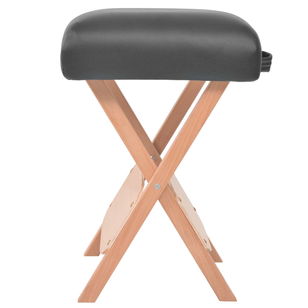 vidaXL Skladací masážny stôl, 2 zóny+stolička, 10 cm hrubá, čierna