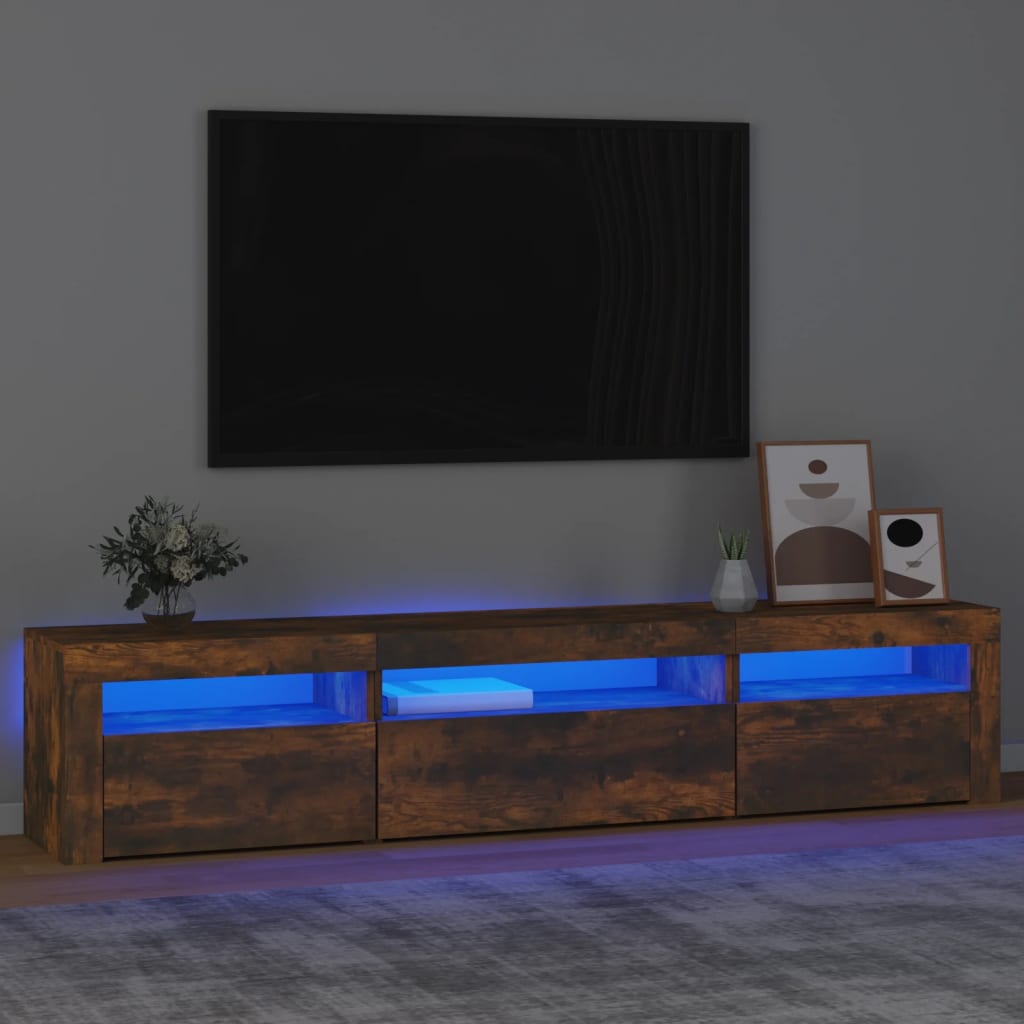 vidaXL TV skrinka s LED svetlami dymový dub 195x35x40 cm