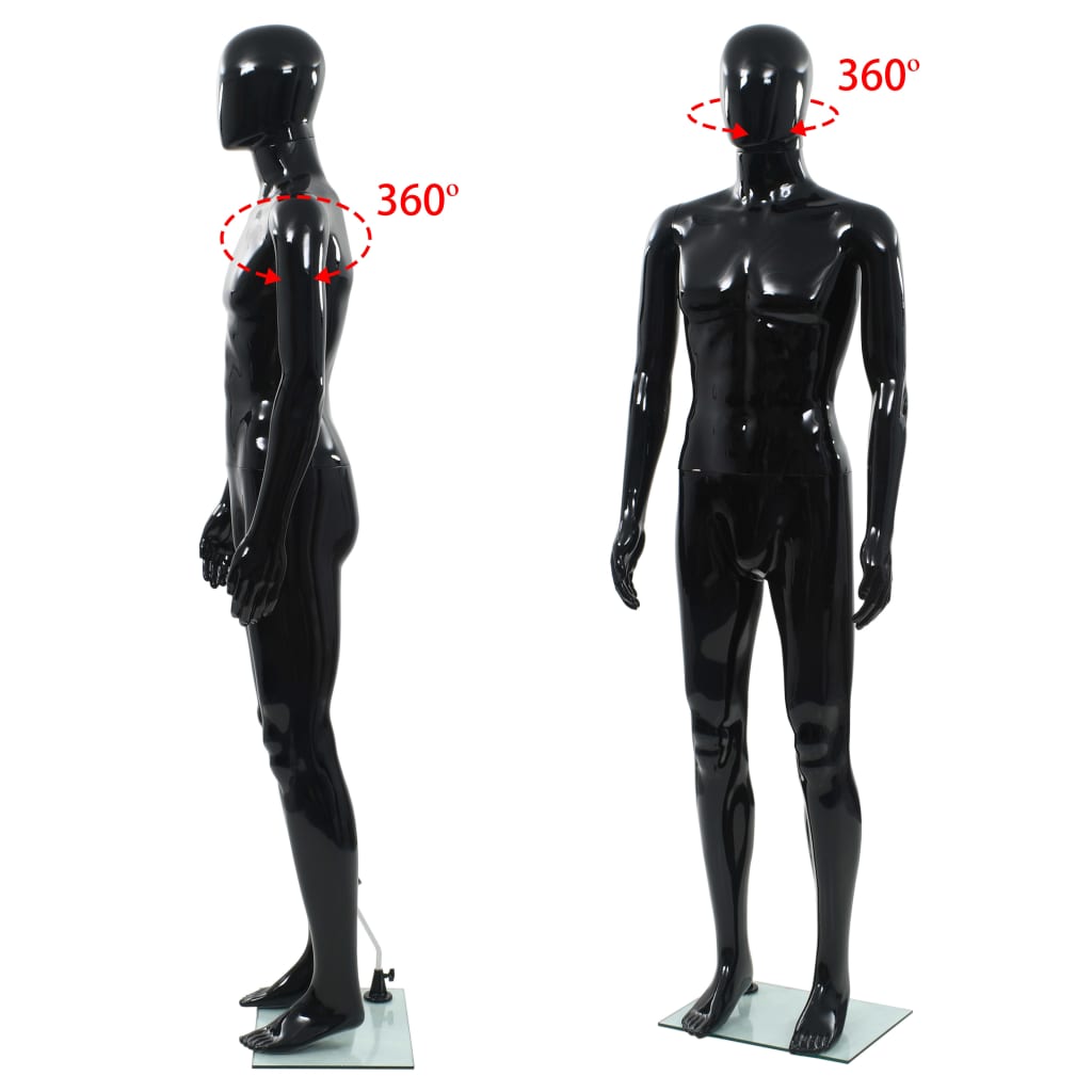 vidaXL Pánska figurína, sklenený podstavec, lesklá čierna 185 cm