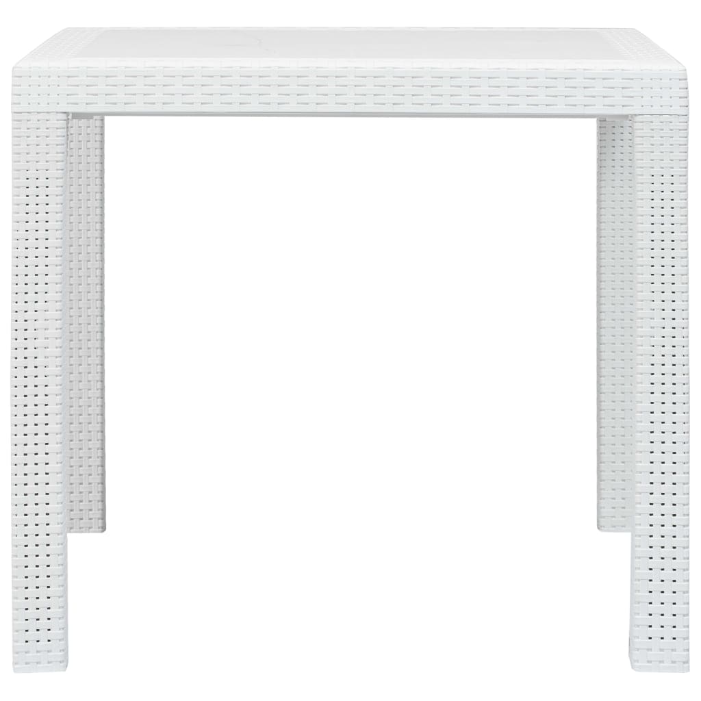vidaXL Záhradný stôl biely 79x79x72 cm plastový s ratanovým vzhľadom