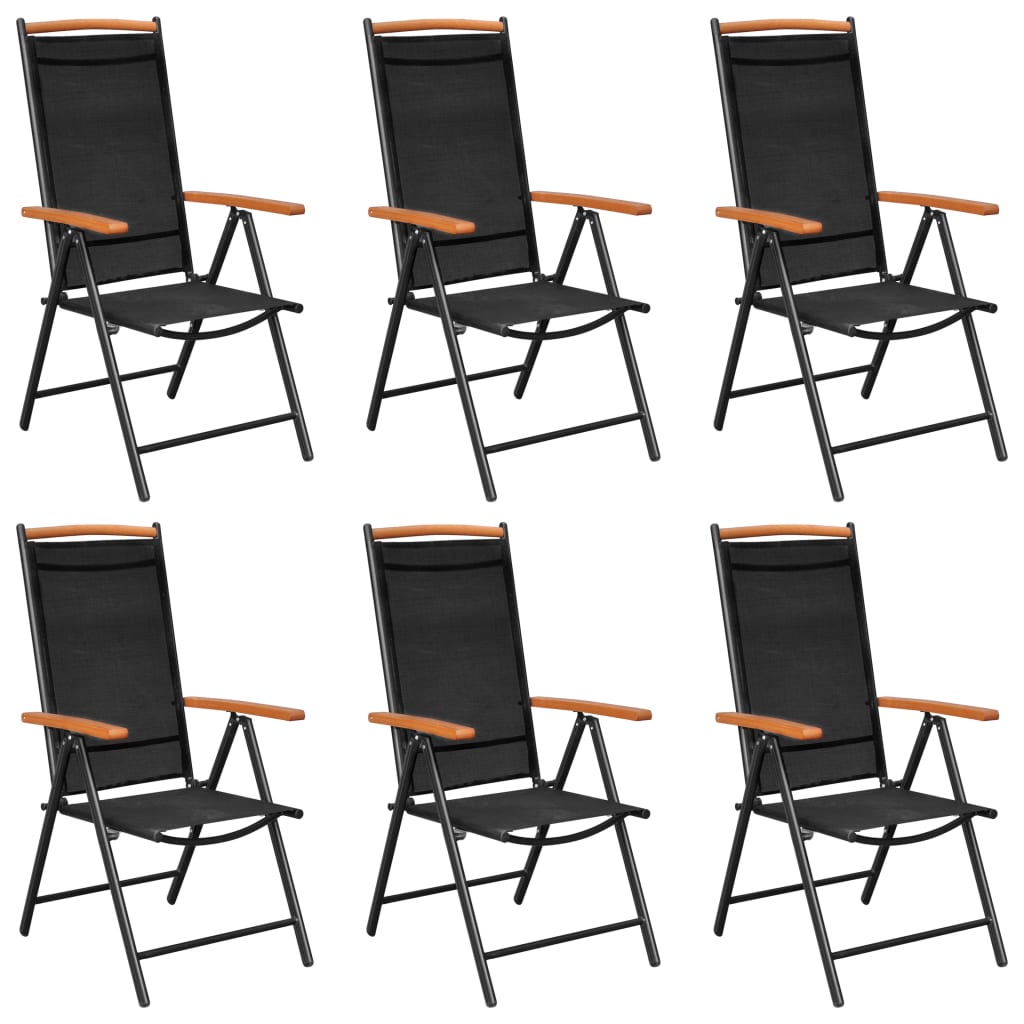vidaXL Skladacie záhradné stoličky 6 ks textilénové čierne