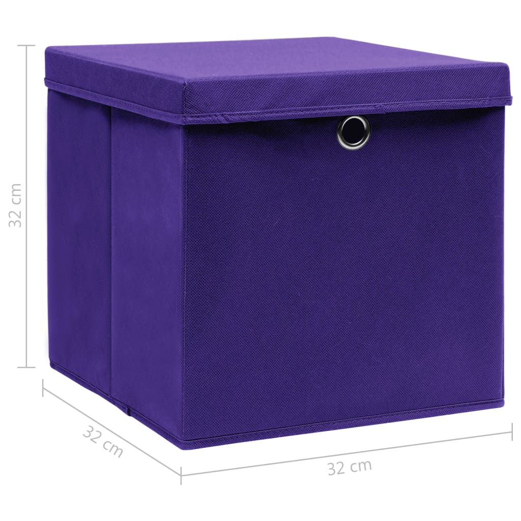 vidaXL Úložné boxy s vekom 4 ks, fialové 32x32x32 cm, látka