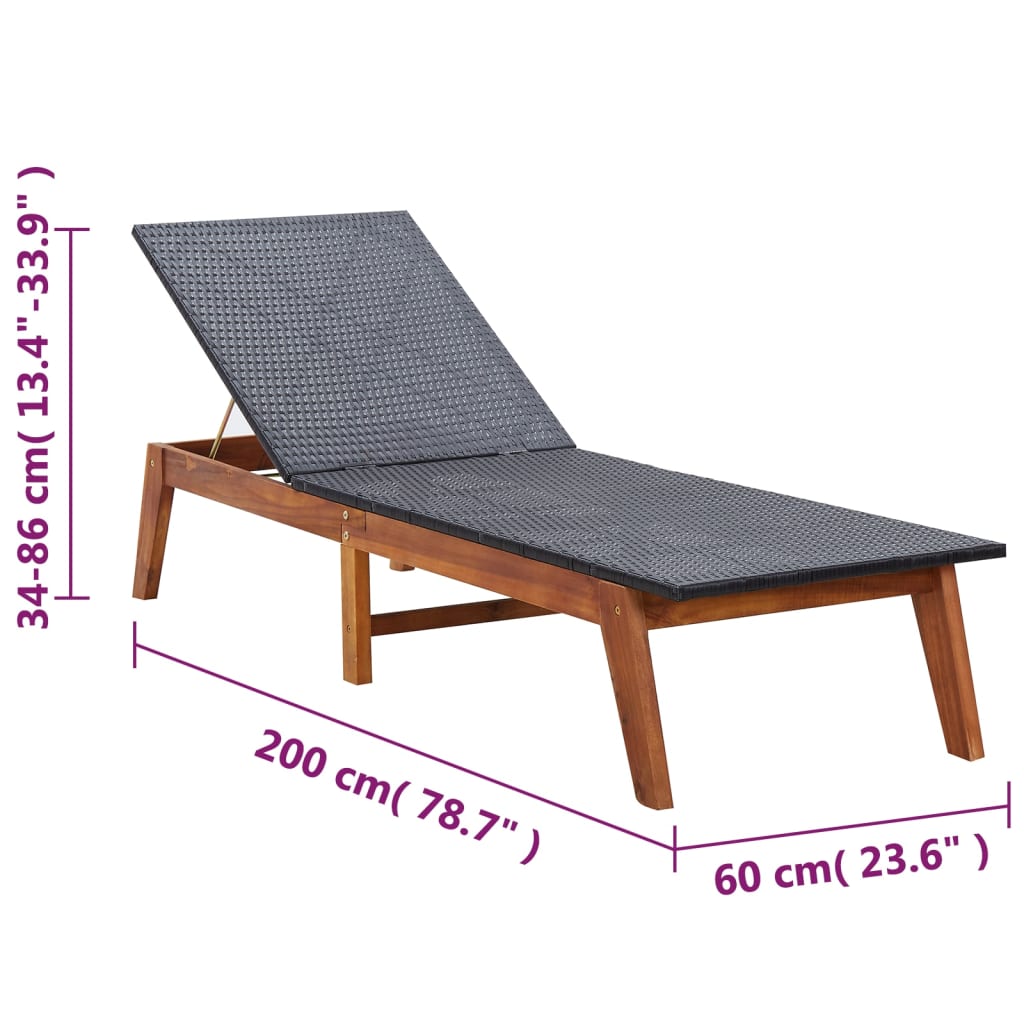 vidaXL Záhradné ležadlo so stolíkom, polyratan a akáciový masív