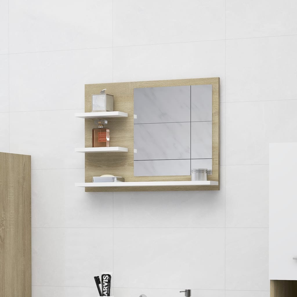vidaXL Kúpeľňové zrkadlo, biela+sonoma 60x10,5x45 cm, kompozitné drevo