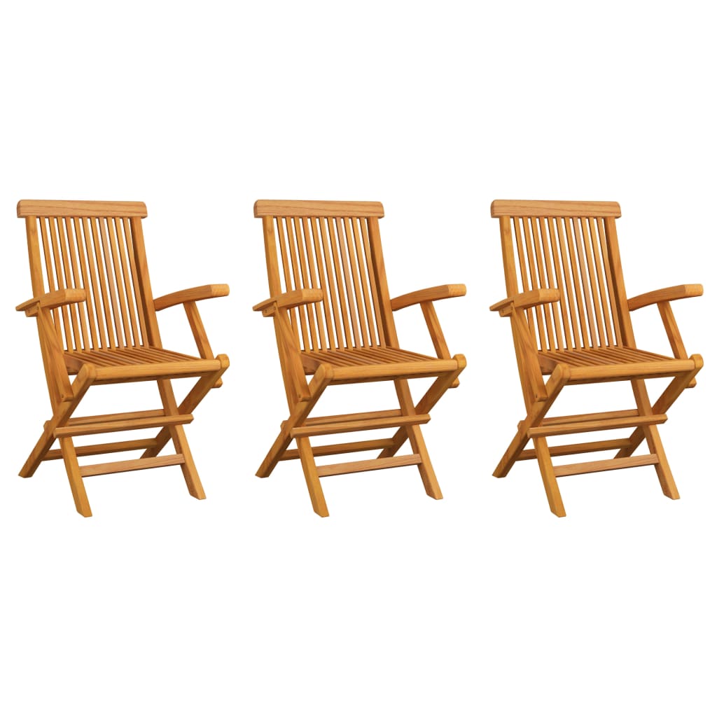 vidaXL Záhradné stoličky s jasnozelenými podložkami 3 ks tíkový masív