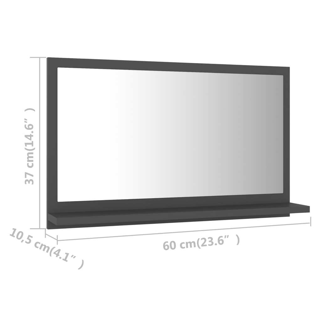 vidaXL Kúpeľňové zrkadlo, sivé 60x10,5x37 cm, kompozitné drevo