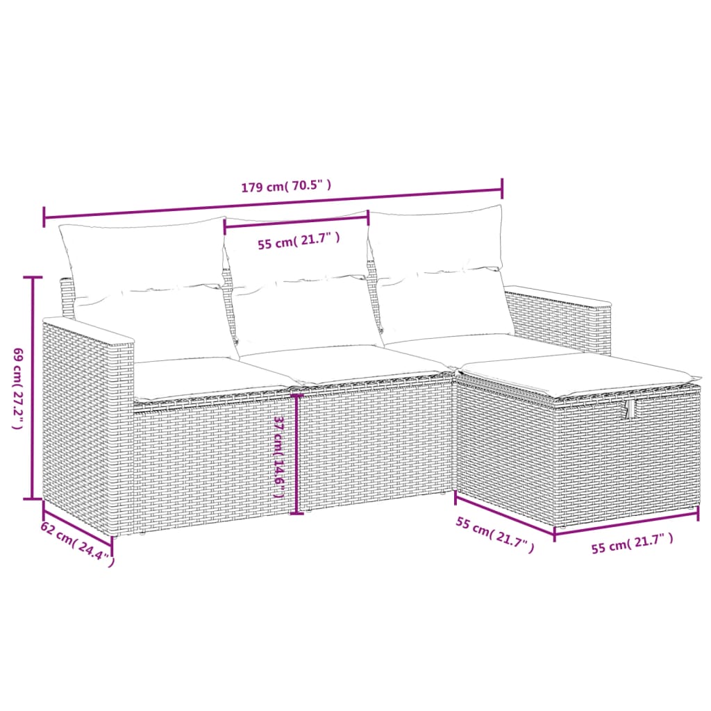 vidaXL 4-dielna záhradná sedacia súprava a vankúše polyratan sivá